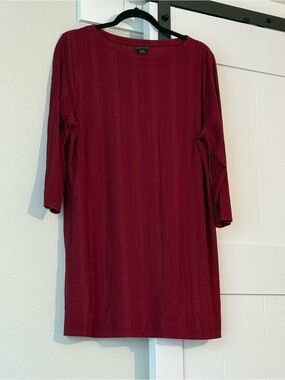 J. Jill Ribbed Long-Sleeve Shift Dress - Burgundy
